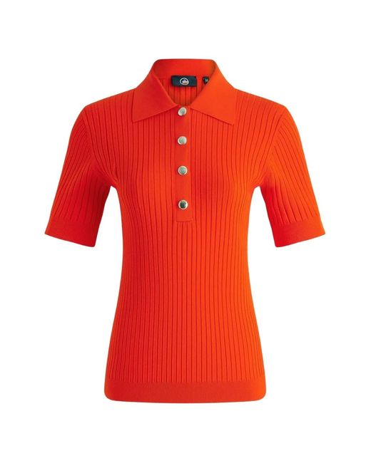 Fusalp Red Vera Ribbed Polo Top