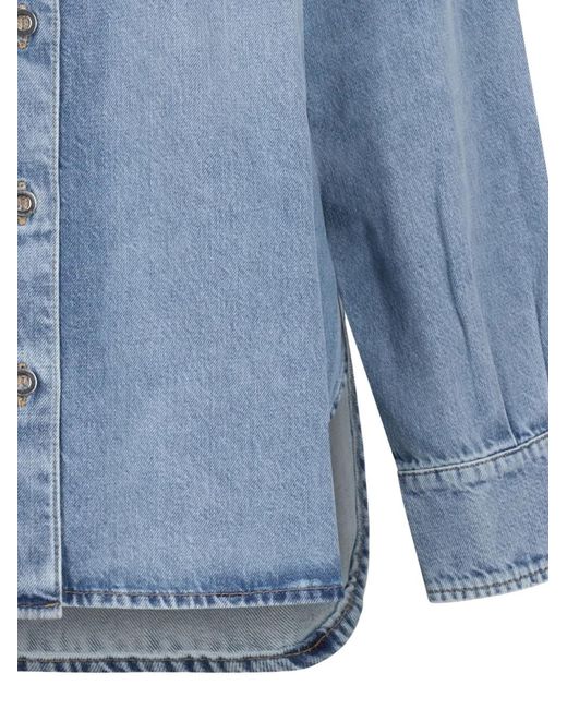 Closed Blue Buttoned Logo-Patch Shirt