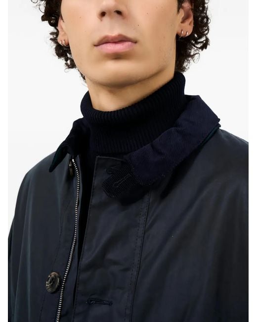 Barbour Blue Waxed-Cotton Corduroy-Collar Coat for men