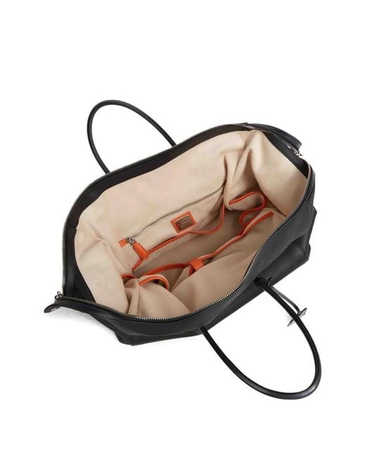 Santoni Black Double-Zip Leather Tote Bag for men