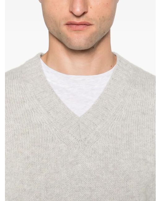 Eleventy White V-Neck Wool Sweater for men