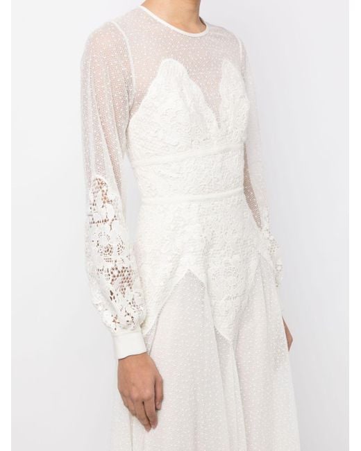 Elie Saab White Floral-lace Tulle Maxi Dress