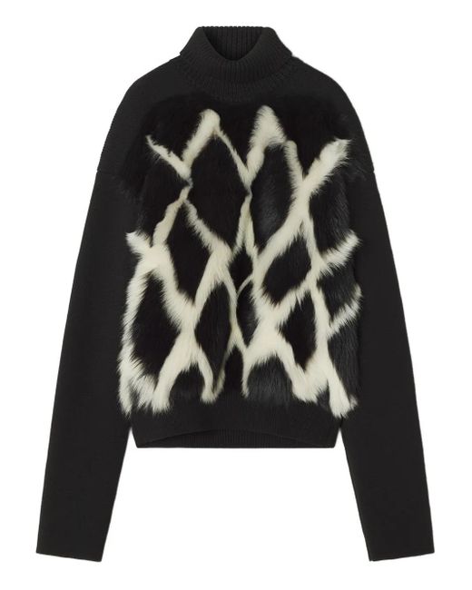 Lanvin Black High-Neck Fur-Panel Sweater for men