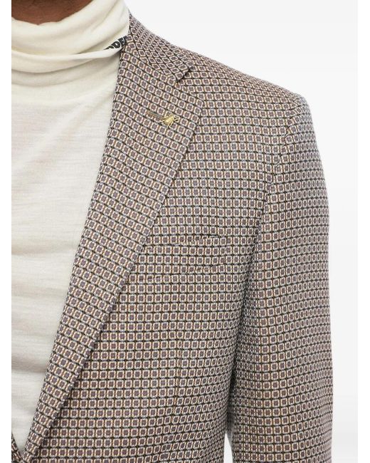 Corneliani Gray Geometric-Pattern Single-Breasted Blazer for men