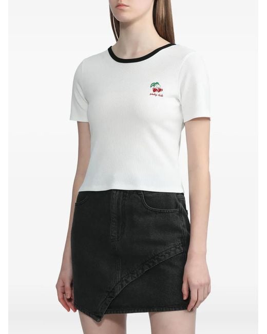 B+ AB White Cherry-Embroidered Ribbed Top
