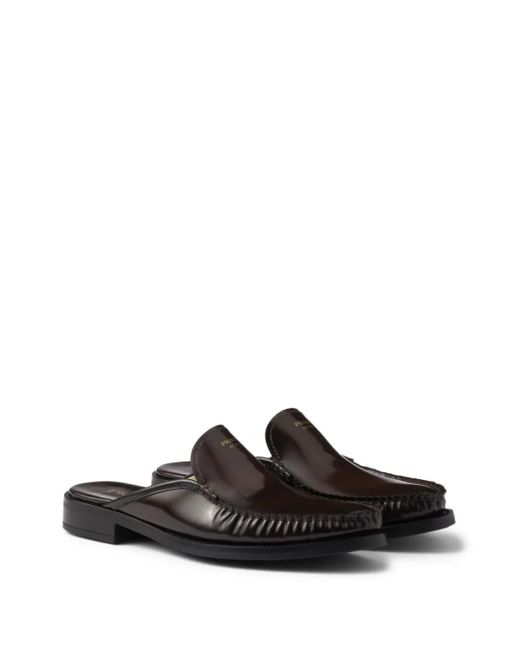 Prada Black Logo-Plaque Leather Mules