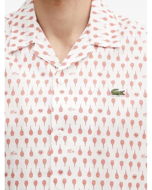 Lacoste White X Roland Garros Tennis-Racket-Print Shirt for men
