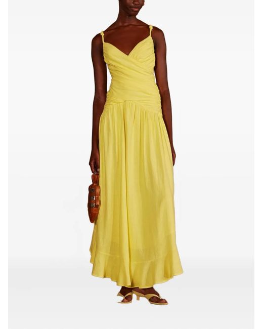 Farm Rio Yellow Knotted-Strap Ruffled Maxi Dress