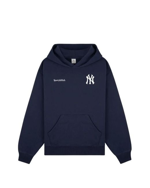 Sporty & Rich Blue X Yankees Curve Logo-Print Hoodie