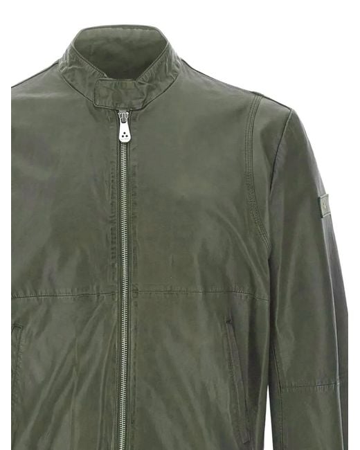 Peuterey Green Zip Leather Jacket for men