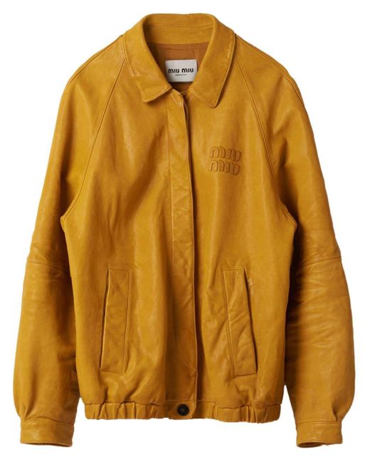 Miu Miu Yellow Logo-appliqué Leather Jacket