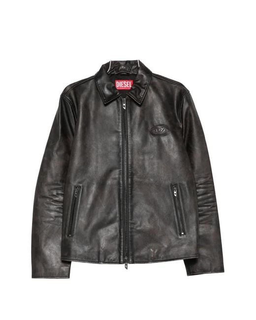 DIESEL Black Oval D Leather Jacket for men
