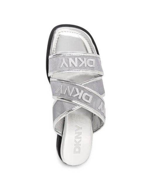 DKNY White Cerelia Logo-Embroidered Crossover-Strap Slides