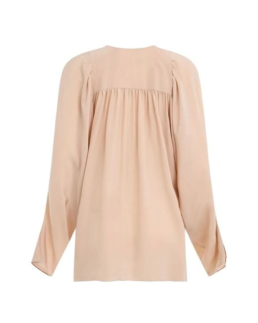 Chloé Natural Long-Sleeve Key-Hole Blouse
