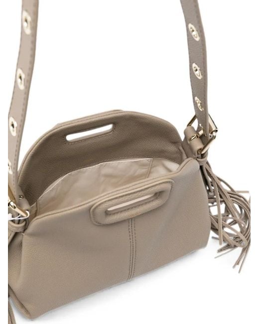 Maje Natural Mini Miss M Fringed Grained-Leather Shoulder Bag
