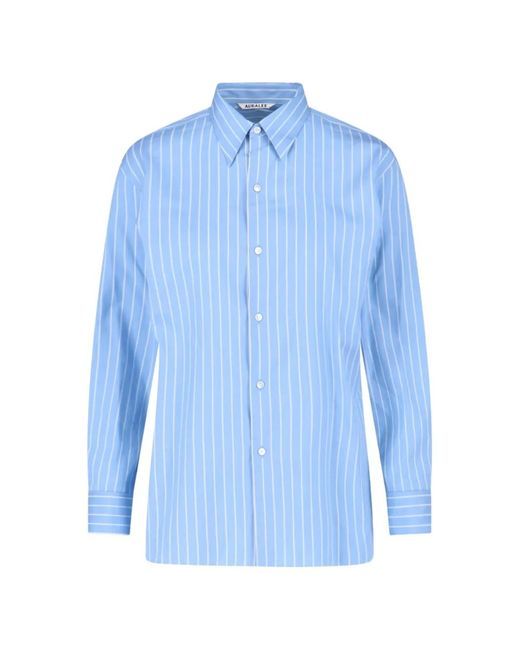 Auralee Blue Striped Shirt