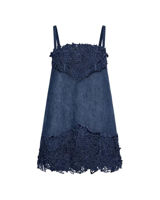 Oscar de la Renta Blue Porcelain-Flower Cutout Mini Dress