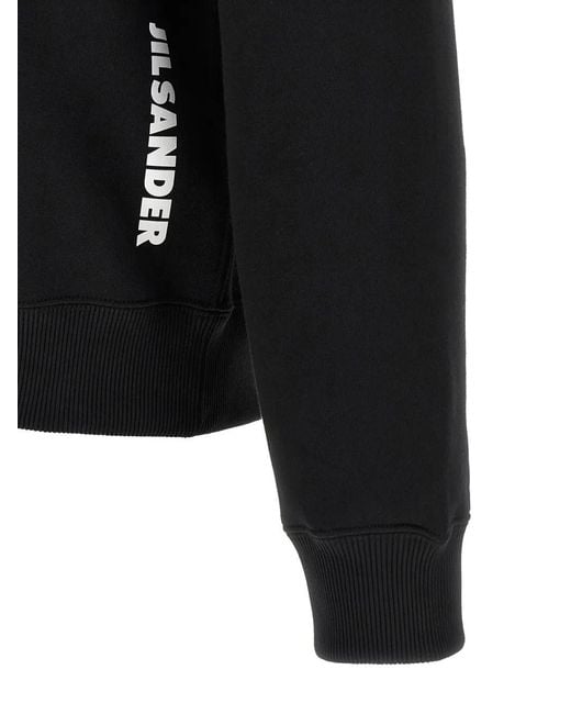 Jil Sander Black Logo-Print Drawstring Hoodie for men