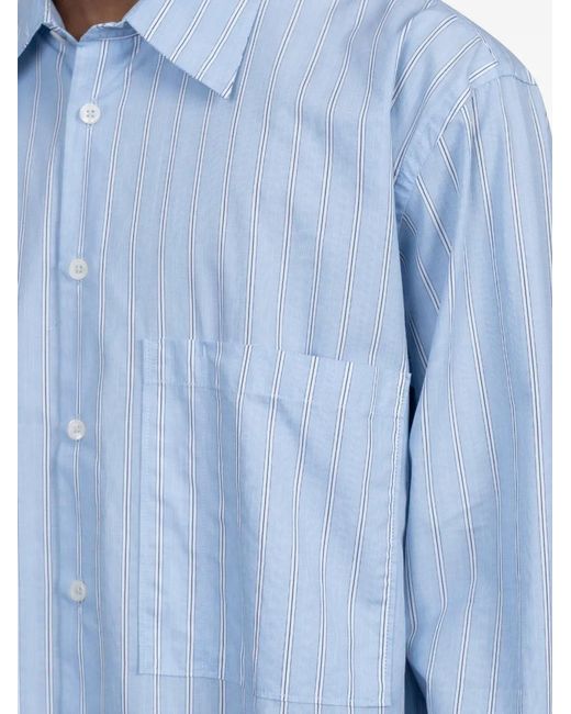 Universal Works Blue Square-Pocket Striped Shirt for men