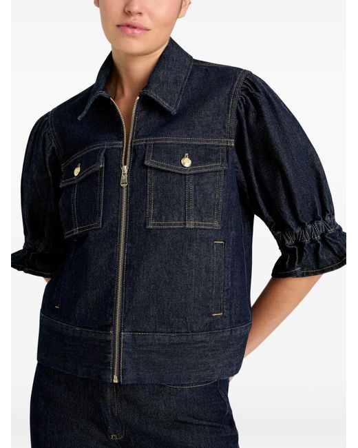Cinq À Sept Blue Holly Ruffled Puff-Sleeve Denim Jacket
