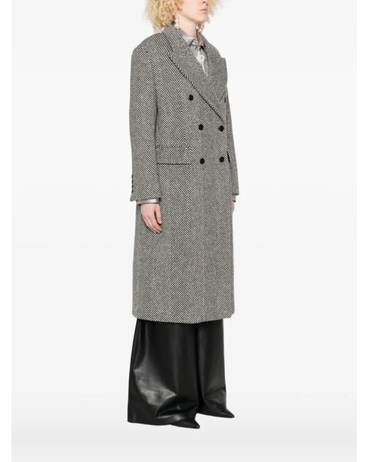 Ermanno Scervino Gray Herringbone-Pattern Double-Breasted Coat
