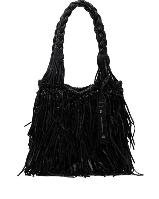 Karl Lagerfeld Black Braided Fringe Shoulder Bag