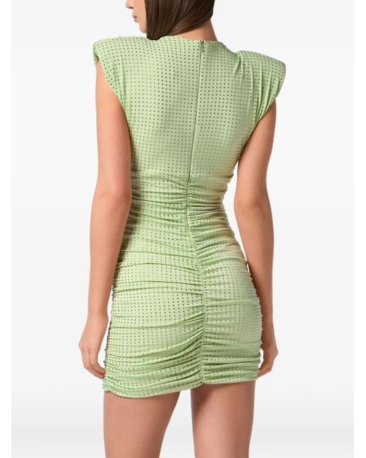 Philipp Plein Green Jersey Mini Dress Strass Signature