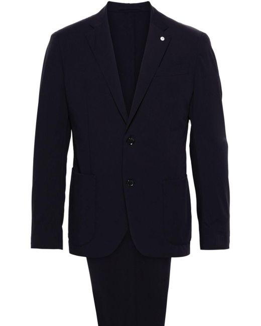 Luigi Bianchi Blue Brooch Detail Single-breasted Suit for men