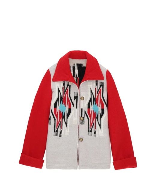 Fortela Red Patterned Button-Fastening Jacket