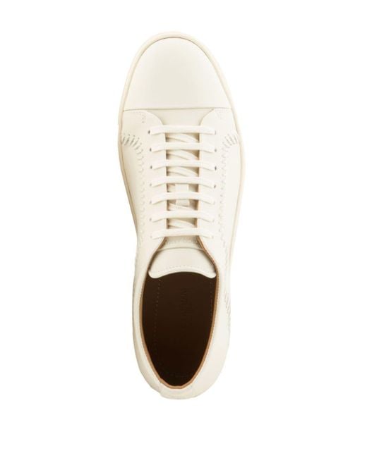 Giorgio Armani White Whipstitch-trim Leather Sneakers for men