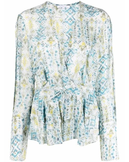 Patrizia Pepe Blue Ruffled Abstract-Print Blouse