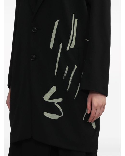Y's Yohji Yamamoto Black Painterly-print Wool Coat