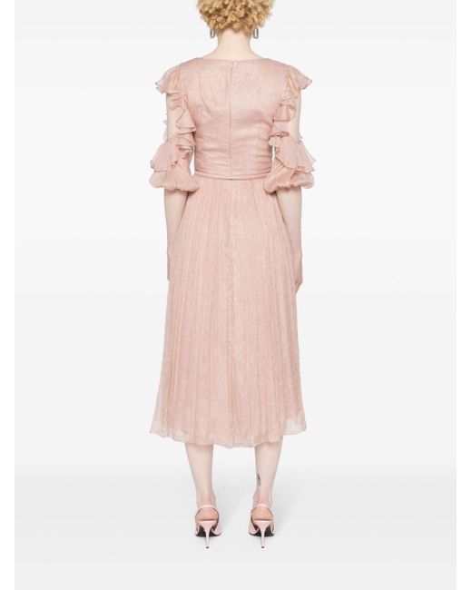 Nissa Pink Ruffle-detail Silk Dress