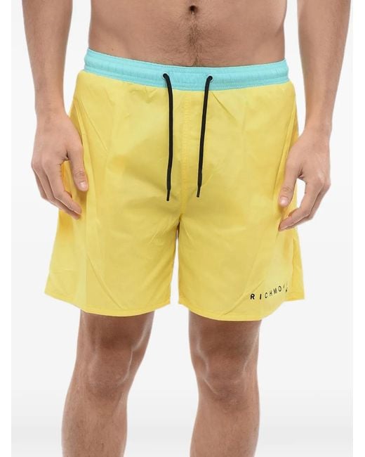 John Richmond Yellow Logo-Print Drawstring Swim Shorts for men