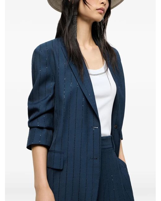 Brunello Cucinelli Blue Belted Single-Breasted Jacket