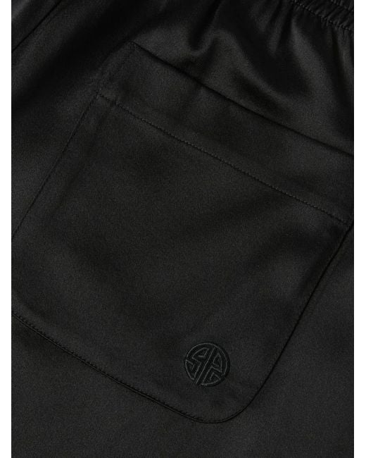 Shanghai Tang Black Wide-Leg Mulberry Silk Trousers