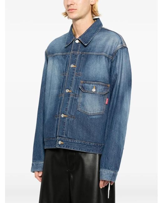 MASTERMIND WORLD Blue Patchwork Jacquarded Denim Jacket for men