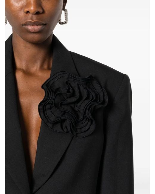 Nissa Black Floral-Appliqué Single-Breasted Blazer