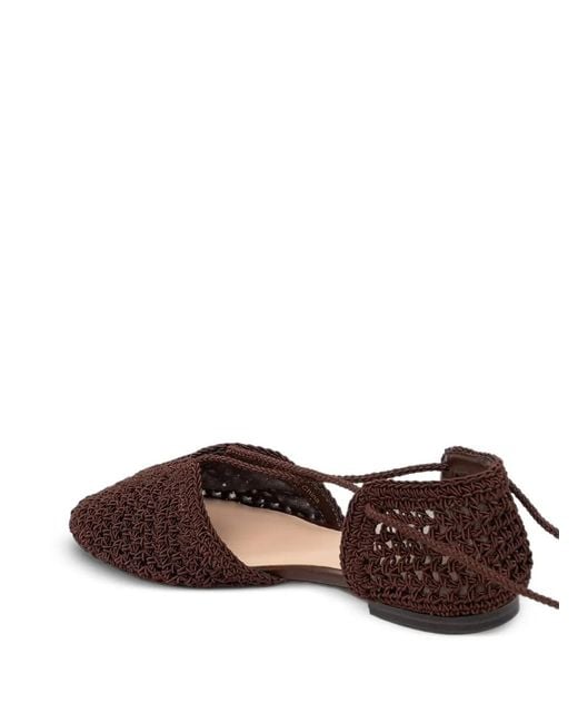 Twinset White Crochet-Knit Lace-Up Flat Pumps