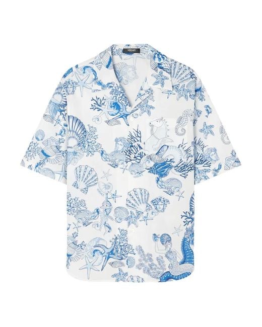 Versace Blue Shirt With Print 'Coral Theatre Allover' for men