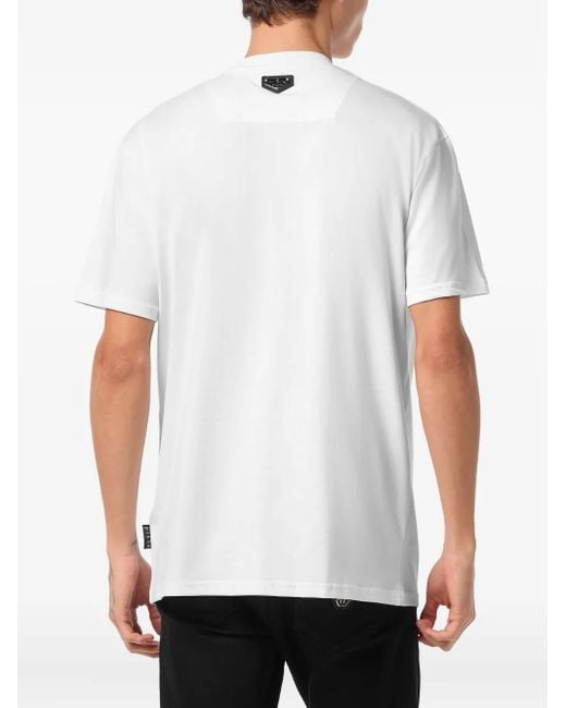 Philipp Plein White Round Neck T-Shirt Patch Plein Milan for men