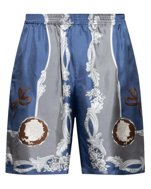 Versace Cameo Zijden Shorts in het Blue voor heren
