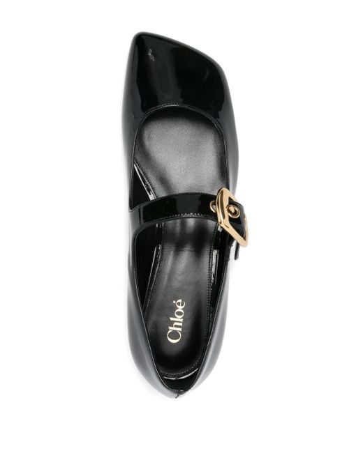 Chloé Black Buckled Leather Ballet Flats