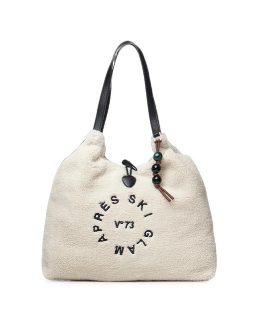 V73 Natural Teddy-Effect Embroidered Shoulder Bag