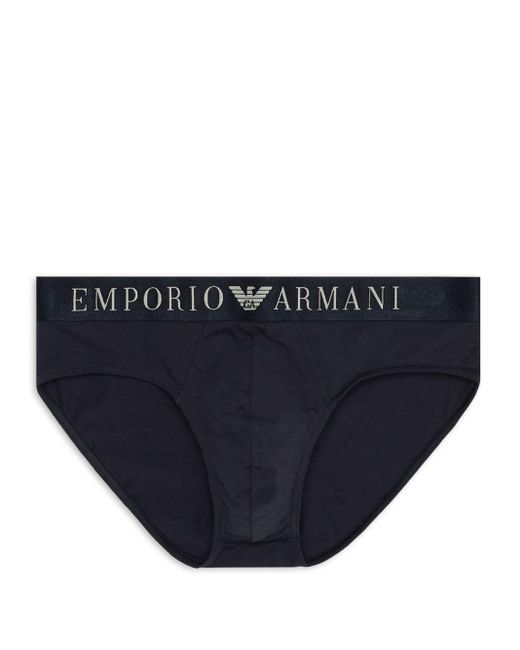Emporio Armani Blue Logo-waistband Cotton Briefs for men