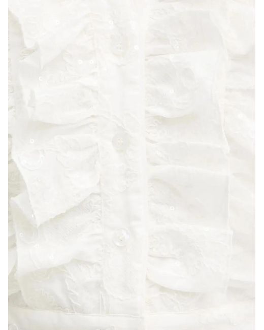 Liu Jo White Sequin-Embellished Ruffled Top