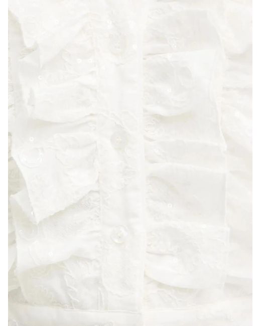 Liu Jo White Sequin-Embellished Ruffled Top