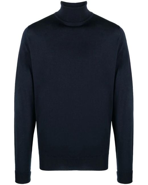 John Smedley Blue Roll-Neck Merino Wool Jumper for men