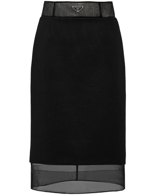 Falda a capas con logo triangular Prada de color Black