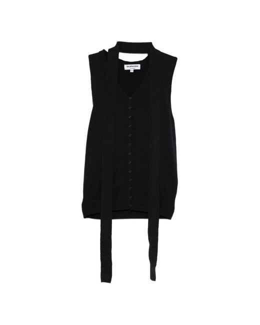 LA PISCINE Black V-Neck Tie Knit Vest